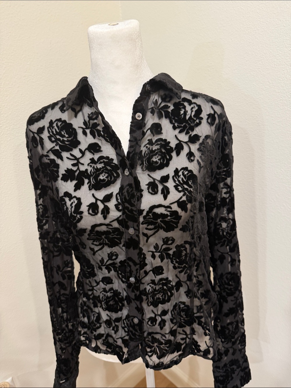 Gap NWT Sheer Black Velour Blouse